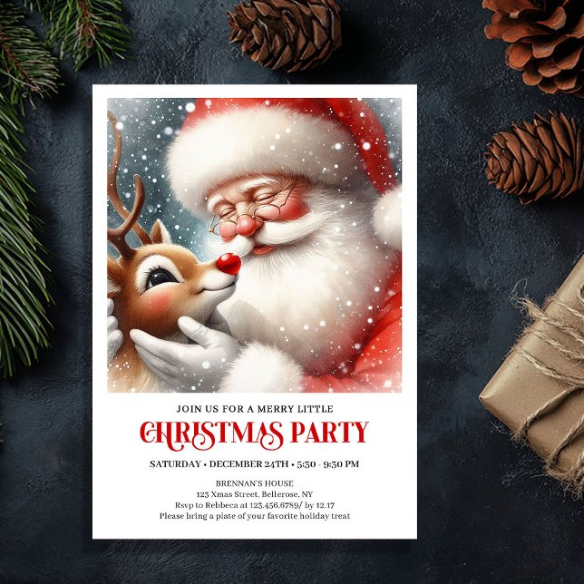 Classic Santa Claus Rudolph Holiday Joy Celebrate Inbjudningar (Classic Santa Claus Rudolph Holiday Joy Celebration Invitation

)