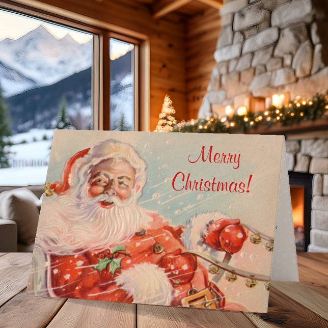 Classic Santa Claus Sleigh Ride Christmas Card Helgkort (This classic Santa Claus Christmas card will warm up anyone's day and room)