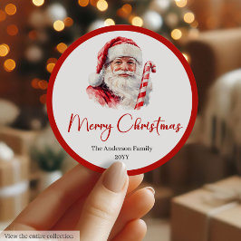Classic Santa Claus Watercolor Christmas Label Runt Klistermärke
