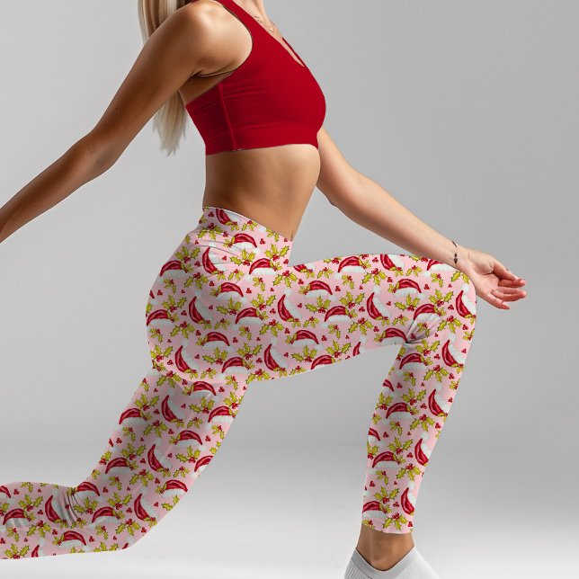 Classic Santa Hat Holly Novelty Roligt Rosa jul Leggings (Skapare uppladdad)