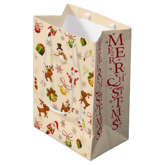Classic Santa & Reindeer Christmas Gift Bag (Framsidan Vinklad)