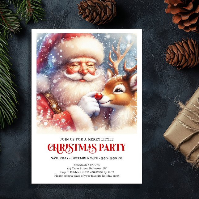 Classic Santa Rudolph Christmas Eve Celebration  Inbjudningar (Classic Santa Rudolph Christmas Eve Celebration Invitation

)