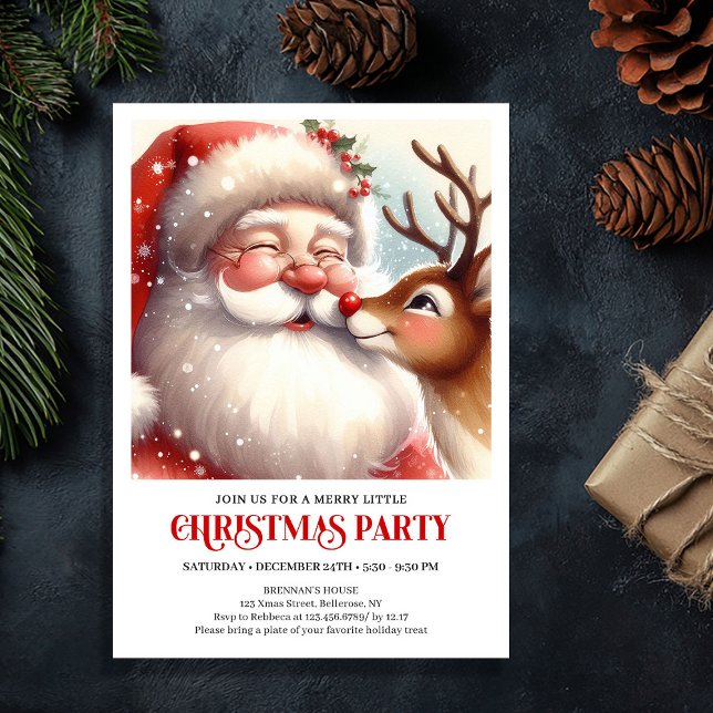 Classic Santa Rudolph Cozy Christmas Eve Family  Inbjudningar (Classic Santa Rudolph Cozy Christmas Eve Family Party Invite

)