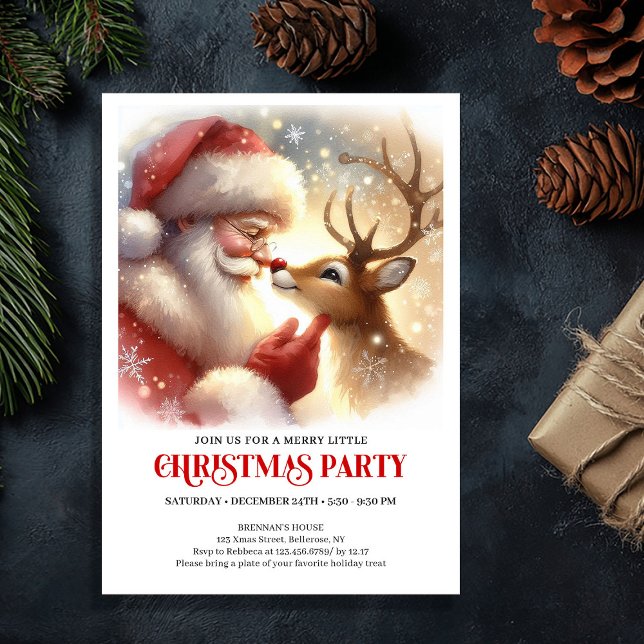 Classic Santa Rudolph Holiday Party Invitation Inbjudningar (Classic Santa Rudolph Holiday Party Invitation)