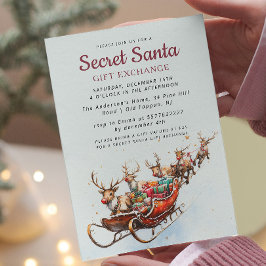 Classic Santa Sleigh Secret Santa Party, jultomten Inbjudningar