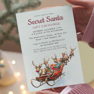 Classic Santa Sleigh Secret Santa Party, jultomten Inbjudningar
