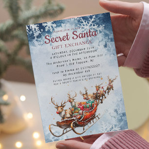 Classic Santa Sleigh Secret Santa Winter Party Inbjudningar
