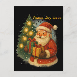 Classic Santa Under the Tree Christmas Post Card Vykort