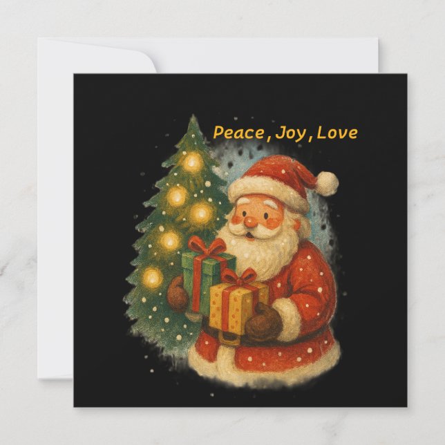 Classic Santa Under the Tree  Flat Christmas Card (Framsida)