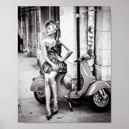 Classic Scooter Poster Girl Paris Frankrike