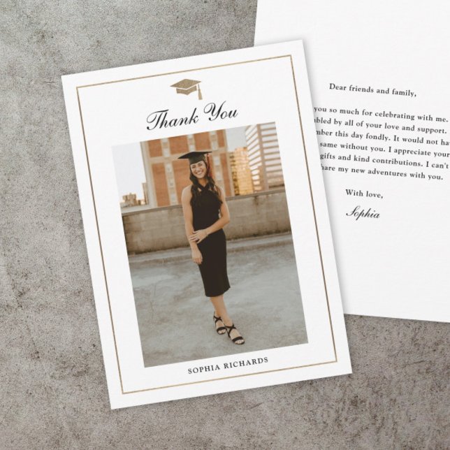 Classic Script Black and White Graduation Photo Tack Kort (Classic script black and white graduation photo thank you cards.)