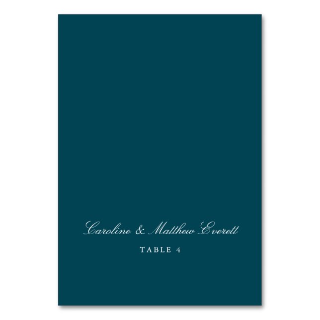 Classic Script Elegant Custom Name Teal Place Card Bordsnummer (Framsidan)