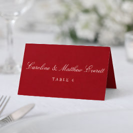 Classic Script Elegant Custom Names Red Place Card Bordsnummer