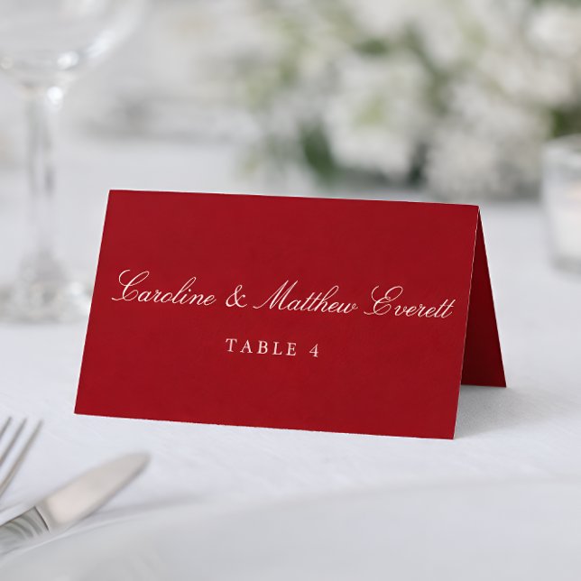 Classic Script Elegant Custom Names Red Place Card Bordsnummer (Skapare uppladdad)
