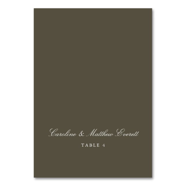 Classic Script Elegant Custom Olive Place Card Bordsnummer (Framsidan)
