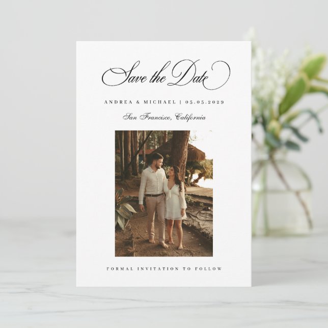 Classic Script Minimal Photo 2026 Wedding Spara Datumet (Stående Fram)