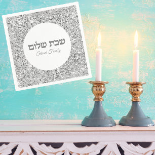 Classic Silver Glitter Shabbat Shalom Pappersservett