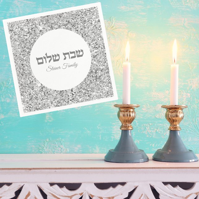 Classic Silver Glitter Shabbat Shalom Pappersservett (Skapare uppladdad)