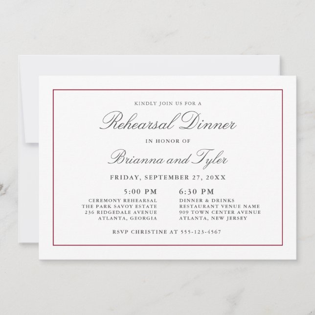 Classic Simple Elegance Wedding Rehearsal Dinner Inbjudningar (Framsida)