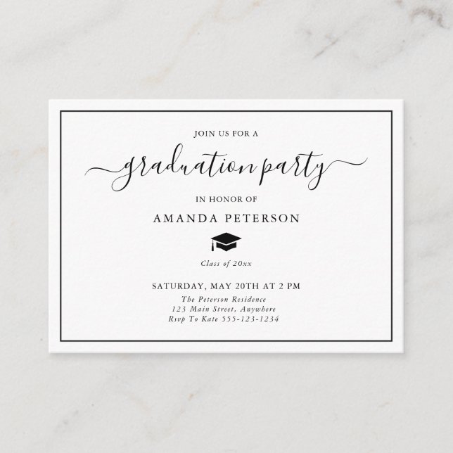 Classic Simple Graduation Party Invitation Insert Tilläggskort (Framsida)