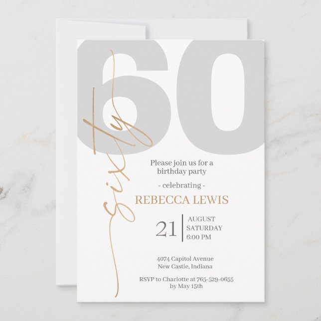 Classic Simple Sixty Modern Adult Birthday Inbjudningar (Framsida)