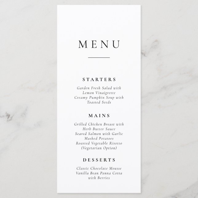Classic Simple Wedding Menu Card Meny (Framsida)