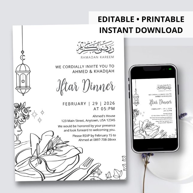 Classic Sketch Table Setting Ramadan Iftar Dinner Inbjudningar (Skapare uppladdad)