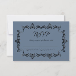 Classic Slate Blue Ornately Framed Wedding OSA Kort
