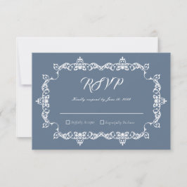 Classic Slate Blue Ornately Framed Wedding OSA Kort