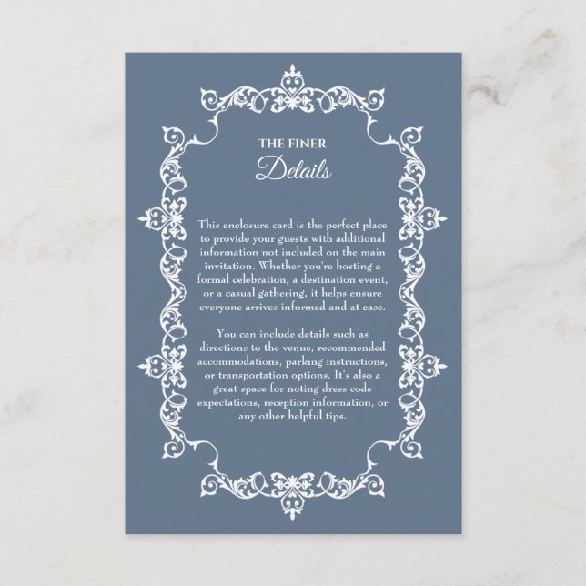 Classic Slate Blue Ornately Framed Wedding Tilläggskort (Framsida)