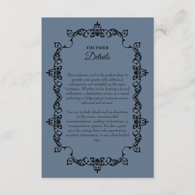 Classic Slate Blue Ornately Framed Wedding Tilläggskort (Framsida)