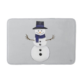 Classic Snowman with Dark Blue Scarf on Grey  Badrumsmatta