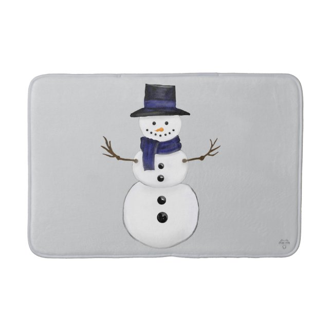 Classic Snowman with Dark Blue Scarf on Grey  Badrumsmatta (Framsidan)