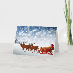 Classic Snowy Santa Reindeer Sleigh-jul Helgkort