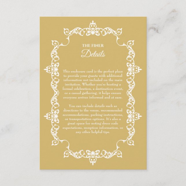 Classic Soft Gold Ornately Framed Wedding Tilläggskort (Framsida)