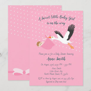 Classic Stork Flicka Shower-inbjudan Inbjudningar