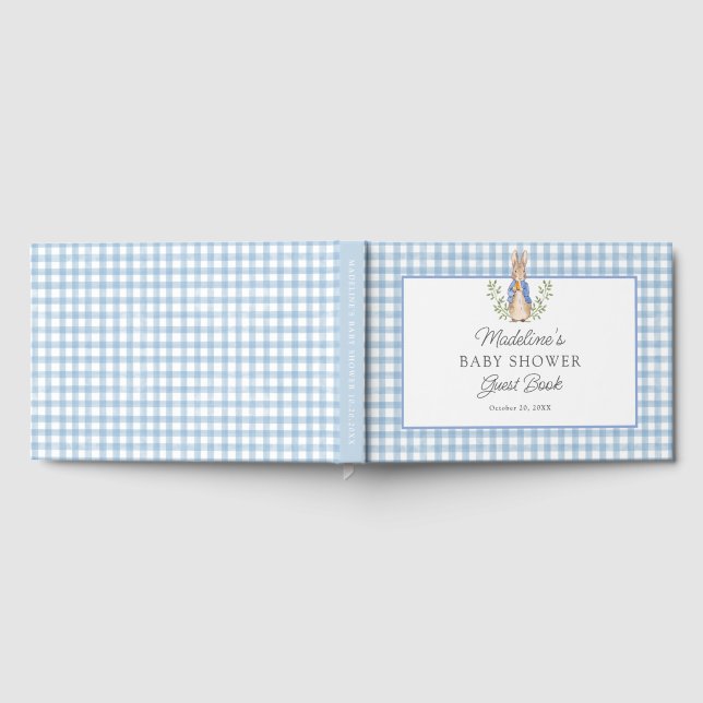 Classic Storybook Rabbit Blue Gingham Baby Shower Gästböcker (Full)