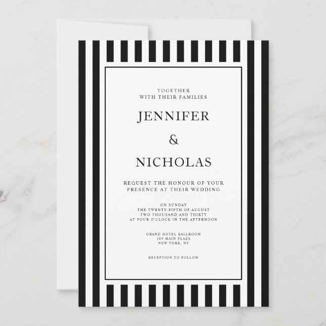 Classic Stripes Black And White Wedding Inbjudningar (Framsida)
