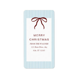 Classic Stripes Red Bow Merry Christmas Adressetikett
