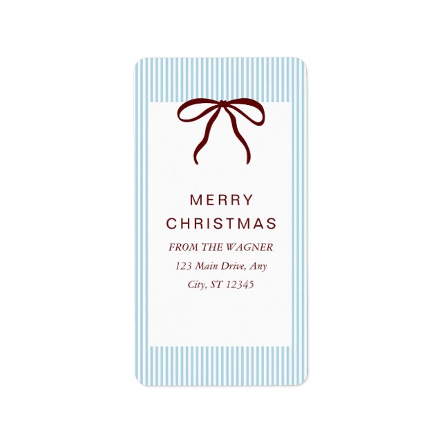 Classic Stripes Red Bow Merry Christmas Adressetikett (Framsidan)