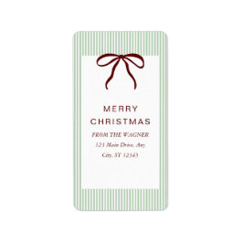 Classic Stripes Red Bow Merry Christmas Adressetikett