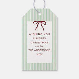 Classic Stripes Red Bow Merry Christmas Presentetikett