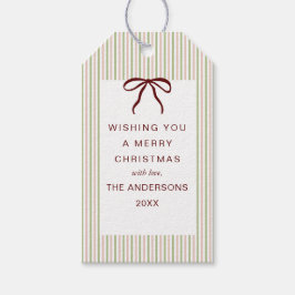 Classic Stripes Red Bow Merry Christmas Presentetikett