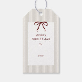 Classic Stripes Red Bow Merry Christmas Presentetikett