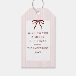 Classic Stripes Red Bow Merry Christmas Presentetikett