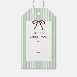 Classic Stripes Red Bow Merry Christmas Presentetikett