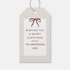 Classic Stripes Red Bow Merry Christmas Presentetikett