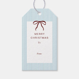 Classic Stripes Red Bow Merry Christmas Presentetikett