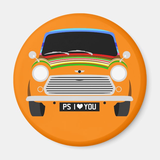 Classic Stripey Austin Mini Cooper car Magnet (Framsidan)