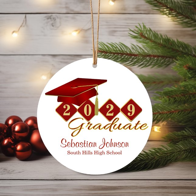 Classic Studenten Red och Guld Julgransprydnad Keramik (Classic Graduation Red and Gold Ceramic Ornament)